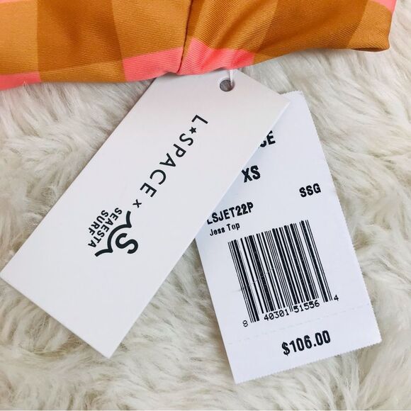 L*SPACE Seaesta Seaside Gingham Jess Bikini Top Pink Orange Plaid‎ Size XS New - Picture 7 of 8